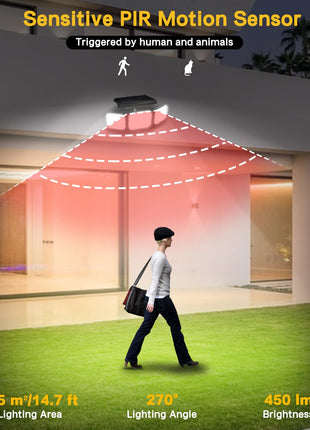 Ohotter Aluminium Outdoor Solar Light, Solar Light With Motion Sensor Ip65 Waterproof 138 Led Outdoor Solar Floodlight 3 Heads For Garden [Energy Class A+++] (1 Pack) 