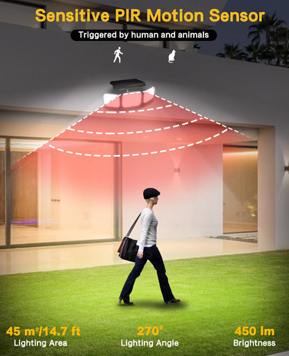 Ohotter Aluminium Outdoor Solar Light, Solar Light With Motion Sensor Ip65 Waterproof 138 Led Outdoor Solar Floodlight 3 Heads For Garden [Energy Class A+++] (1 Pack) 