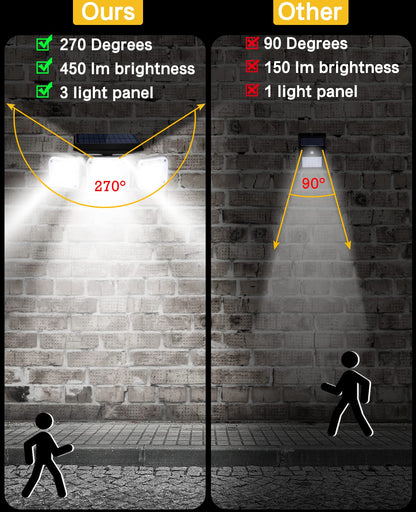 Ohotter Aluminium Outdoor Solar Light, Solar Light With Motion Sensor Ip65 Waterproof 138 Led Outdoor Solar Floodlight 3 Heads For Garden [Energy Class A+++] (1 Pack) 