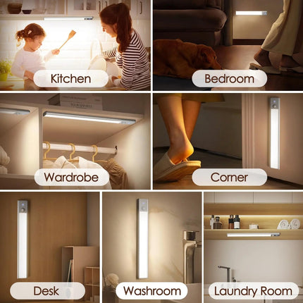 One94Store 40cm Rechargeable Motion Sensor LED Light – Intelligent Induction Under Cabinet Light, 3 Modes, 1200mAh Battery, Magnetic Wireless Closet Light for Wardrobe, Kitchen, Cupboard (Aluminum) 