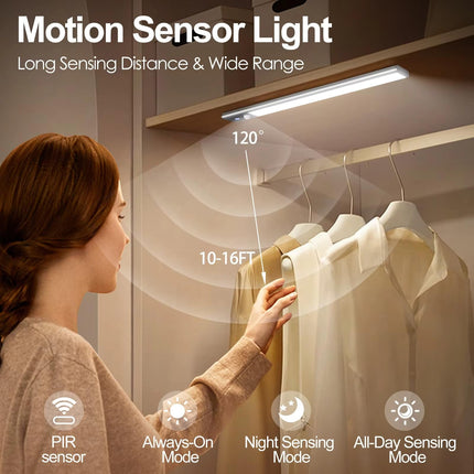 One94Store 40cm Rechargeable Motion Sensor LED Light – Intelligent Induction Under Cabinet Light, 3 Modes, 1200mAh Battery, Magnetic Wireless Closet Light for Wardrobe, Kitchen, Cupboard (Aluminum) 