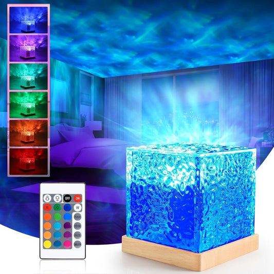One94Store acrylic Romantic Ocean Wave Night Light Projector Lamp, 3D Water Wave Effect, LED Projection Lamp for Bedroom Decor, Remote Control (Cube Shape)Multicolor 