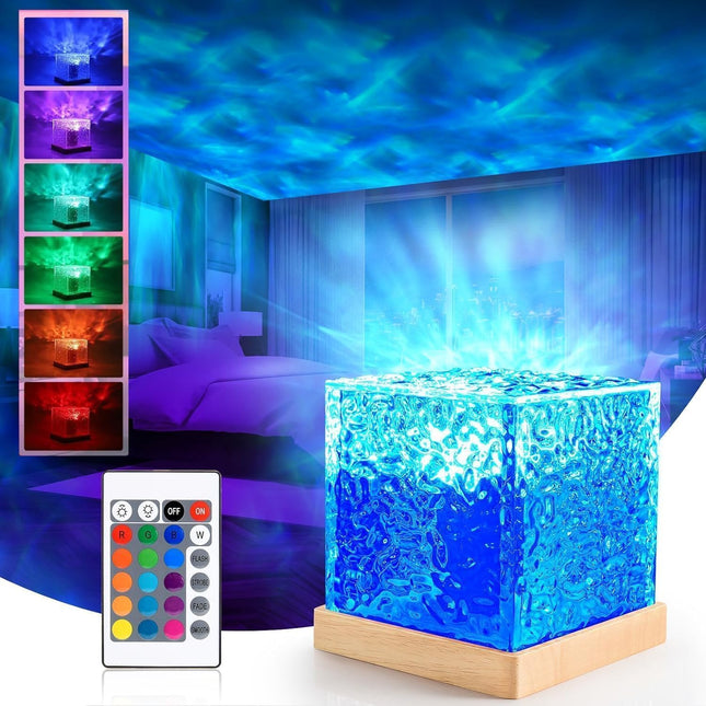 One94Store acrylic Romantic Ocean Wave Night Light Projector Lamp, 3D Water Wave Effect, LED Projection Lamp for Bedroom Decor, Remote Control (Cube Shape)Multicolor 