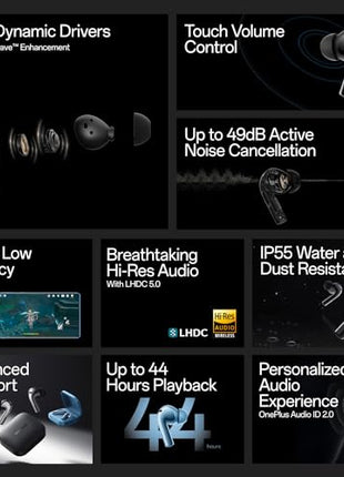 OnePlus Buds 3 in Ear TWS Bluetooth Earbuds with Upto 49dB Smart Adaptive Noise Cancellation,Hi-Res Sound Quality,Sliding Volume Control,10mins for 7Hours Fast Charging with Upto 44Hrs Playback(Gray) 