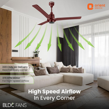 Orient Electric 1200 mm I Tome Remote | BLDC energy saving ceiling fan | BEE 5-star rated, consumes 26W at the highest speed | 3-year warranty by orient | Brown, pack of 1 