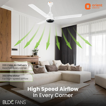 Orient Electric 1200 mm Zeno BLDC | BLDC energy saving ceiling fan with Remote |BEE 5-star rated | Saves up to 50% on electricity bills | 3-year warranty by Orient | White, pack of 1 