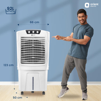 Orient Electric Aerostorm 92 L Desert Air Cooler For Home | Densenest Honeycomb Pads For More Cooling| Inverter Compatible | 4000 Mch High Air Delivery | Auto-Fill Feature |Air Cooler For Room | White 