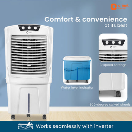 Orient Electric Aerostorm 92 L Desert Air Cooler For Home | Densenest Honeycomb Pads For More Cooling| Inverter Compatible | 4000 Mch High Air Delivery | Auto-Fill Feature |Air Cooler For Room | White 
