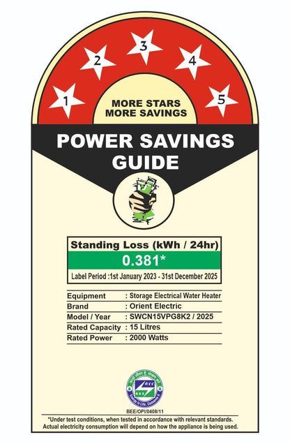 Orient Electric Aquator Edge |15L Storage Water Heater| BEE-5 Star rated |8 bar pressure compatibility | Suitable for high rise buildings |5 years tank warranty 