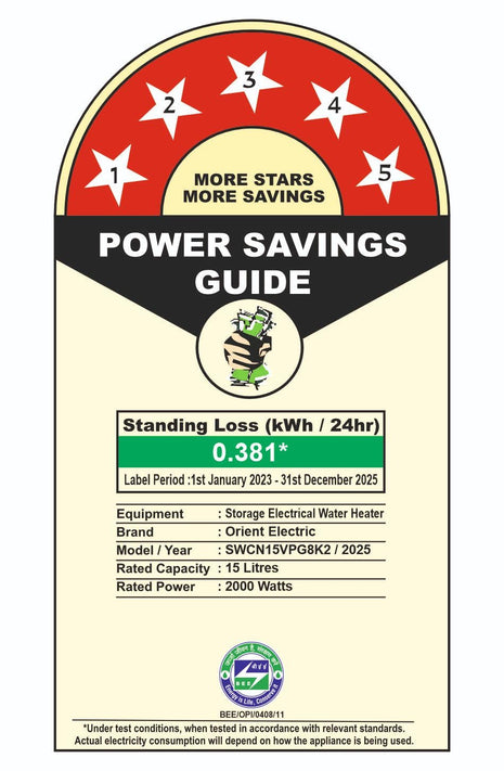 Orient Electric Aquator Edge |15L Storage Water Heater| BEE-5 Star rated |8 bar pressure compatibility | Suitable for high rise buildings |5 years tank warranty 