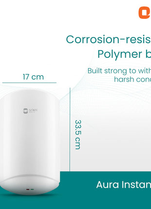 Orient Electric Aura Instant Pro 3L Instant Geyser for Kitchen & Bathroom| 3000W Powerful Heating Element Instant Water Heater | SS Tank | For Low & Mid Rise Buildings| 5 years warranty by Orient 
