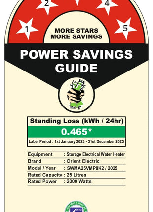 Orient Electric Enamour Classic Pro Geyser|25L Storage Water Heater| High Pressure Epoxy Coated Tank|5 Star rated |8 bar pressure compatibility |Suitable for high rise buildings |5 years tank warranty 