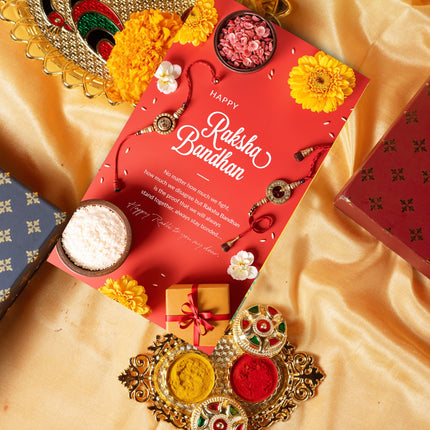 Oriole Gifts Rakhi Hamper for Brother with Premium Evil Eye Rakhi, Chocolate Bites, Almond Brittles, Coffee Almond Nutties, Paan Shots, Snacks & Greeting Card | Rakshabandhan Gift for Brother with Chocolate Gift Box 