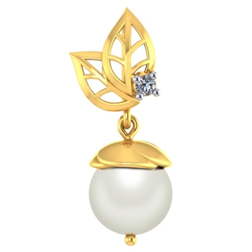 P.C. Chandra Jewellers 18kt (750) Yellow Gold Lovely Dainty Gold And Diamond Pearl Drop Pendant (Without Chain) 