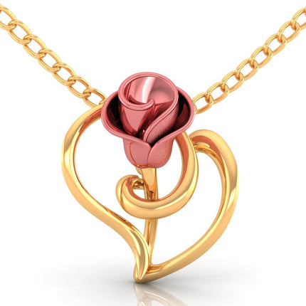 P.C. Chandra Jewellers Women's & Girl's 14kt (585) Yellow Gold With A Rose On A Leaf Design Pendant (without Chain) - 0.6 Grams 