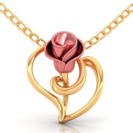 P.C. Chandra Jewellers Women's & Girl's 14kt (585) Yellow Gold With A Rose On A Leaf Design Pendant (without Chain) - 0.6 Grams 