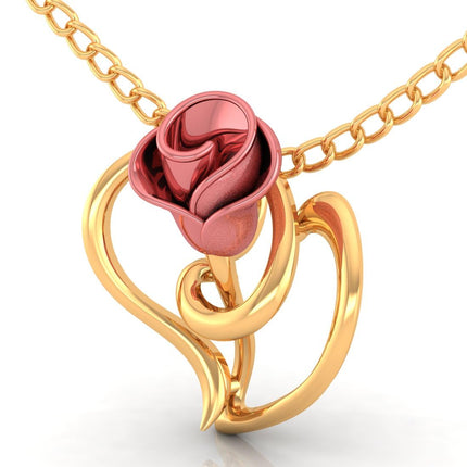 P.C. Chandra Jewellers Women's & Girl's 14kt (585) Yellow Gold With A Rose On A Leaf Design Pendant (without Chain) - 0.6 Grams 