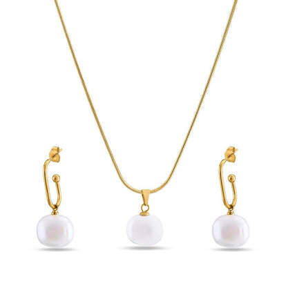 PALMONAS Classic Pearl Pendant Necklace & Earring Jewellery Set for Womens 
