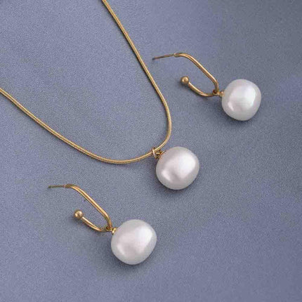 PALMONAS Classic Pearl Pendant Necklace & Earring Jewellery Set for Womens 