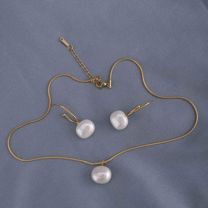 PALMONAS Classic Pearl Pendant Necklace & Earring Jewellery Set for Womens 