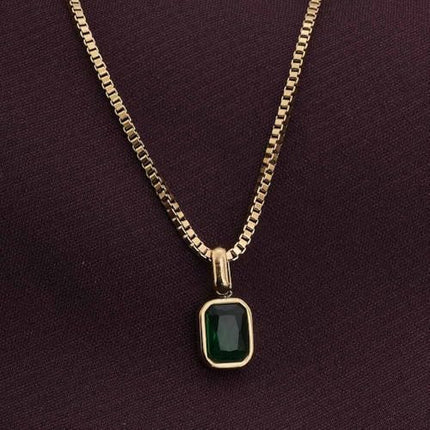 PALMONAS Graceful Deep Green Stone Pendant for Womens - Waterproof & Anti-Tarnish 