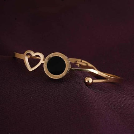 PALMONAS Heart and Black Onyx Bangle Bracelet for Womens - Waterproof & Anti-Tarnish 