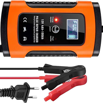 PESOMA Fully Automatic Car Battery Charger 5A 12V, Battery Charger for Car, Bike & Maintainer- EU Plug for Battery Including Calcium Batteries-LED with Flickering Tinted Glass Controller Pack of 1 