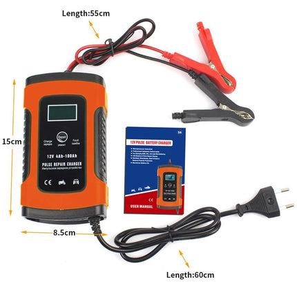 PESOMA Fully Automatic Car Battery Charger 5A 12V, Battery Charger for Car, Bike & Maintainer- EU Plug for Battery Including Calcium Batteries-LED with Flickering Tinted Glass Controller Pack of 1 