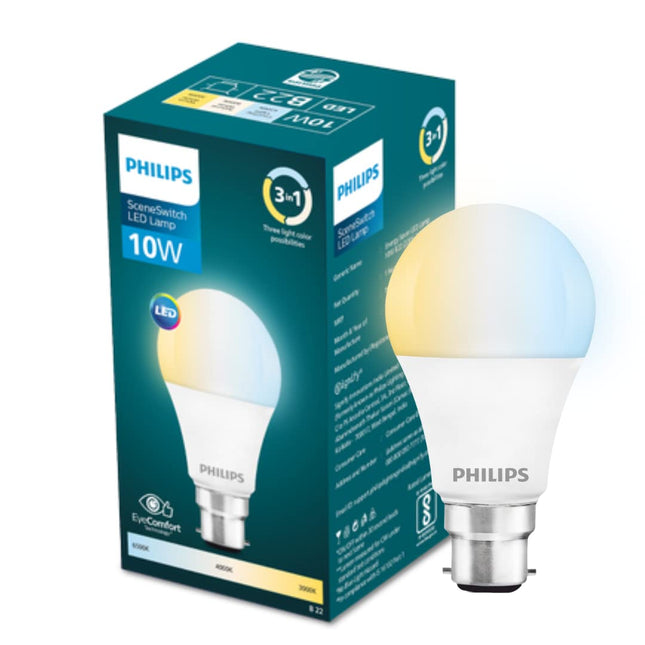 PHILIPS 10-watt LED Bulb | 3 Colors in 1 LED Bulb | Scene Switch Bulb for Home & Decoration | Color: Tunable White, Pack of 1 