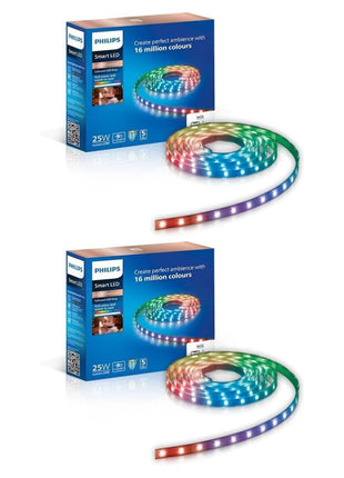 PHILIPS 5 meter Wi-Fi Smart LED Strip Light with Music Sync, Voice Control & Dimmable feature | Color changing RGB strip light for ceiling coves, tv and gaming monitors back lighting | Pack of 2 (Wiz) 