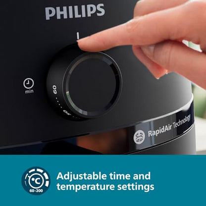PHILIPS Air Fryer NA120/00, uses up to 90% less fat, 1500W, 4.2 Liter, with Rapid Air Technology (Black), Large 