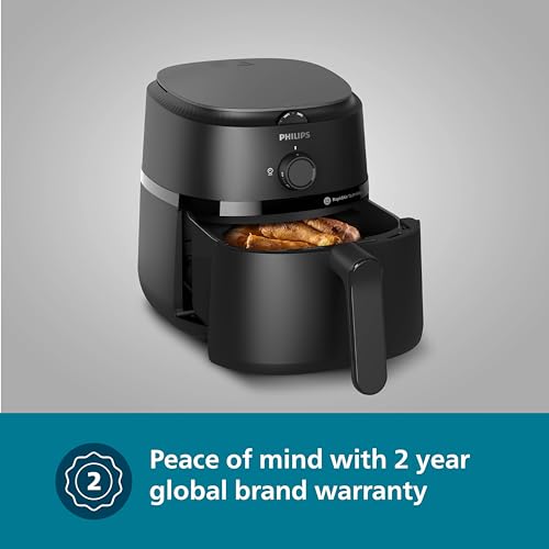 PHILIPS Air Fryer NA120/00, uses up to 90% less fat, 1500W, 4.2 Liter, with Rapid Air Technology (Black), Large 