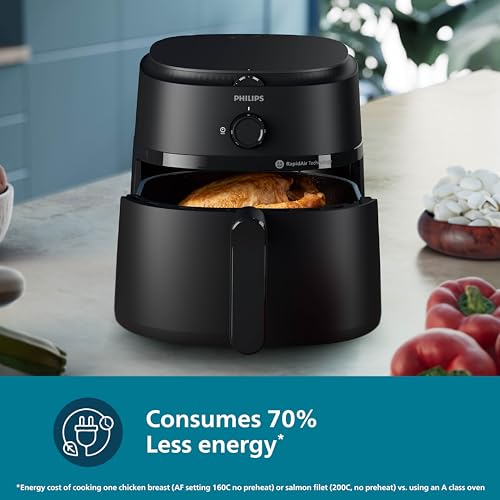 PHILIPS Air Fryer NA120/00, uses up to 90% less fat, 1500W, 4.2 Liter, with Rapid Air Technology (Black), Large 