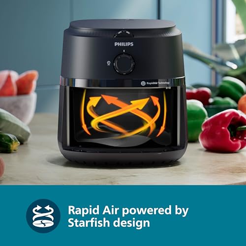 PHILIPS Air Fryer NA120/00, uses up to 90% less fat, 1500W, 4.2 Liter, with Rapid Air Technology (Black), Large 