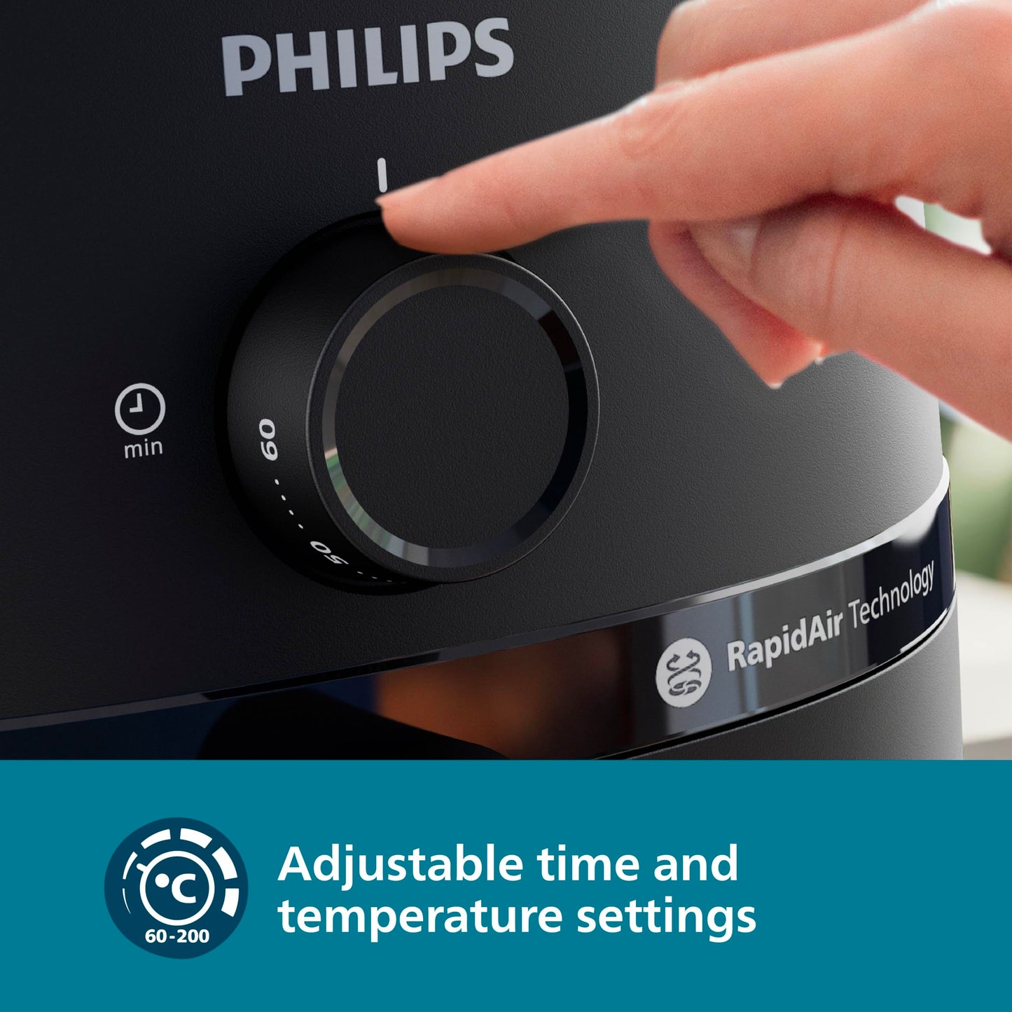 PHILIPS Air Fryer NA130/00, uses up to 90% less fat, 1700W, 6.2 Liter, with Rapid Air Technology (Black), Extra Large 