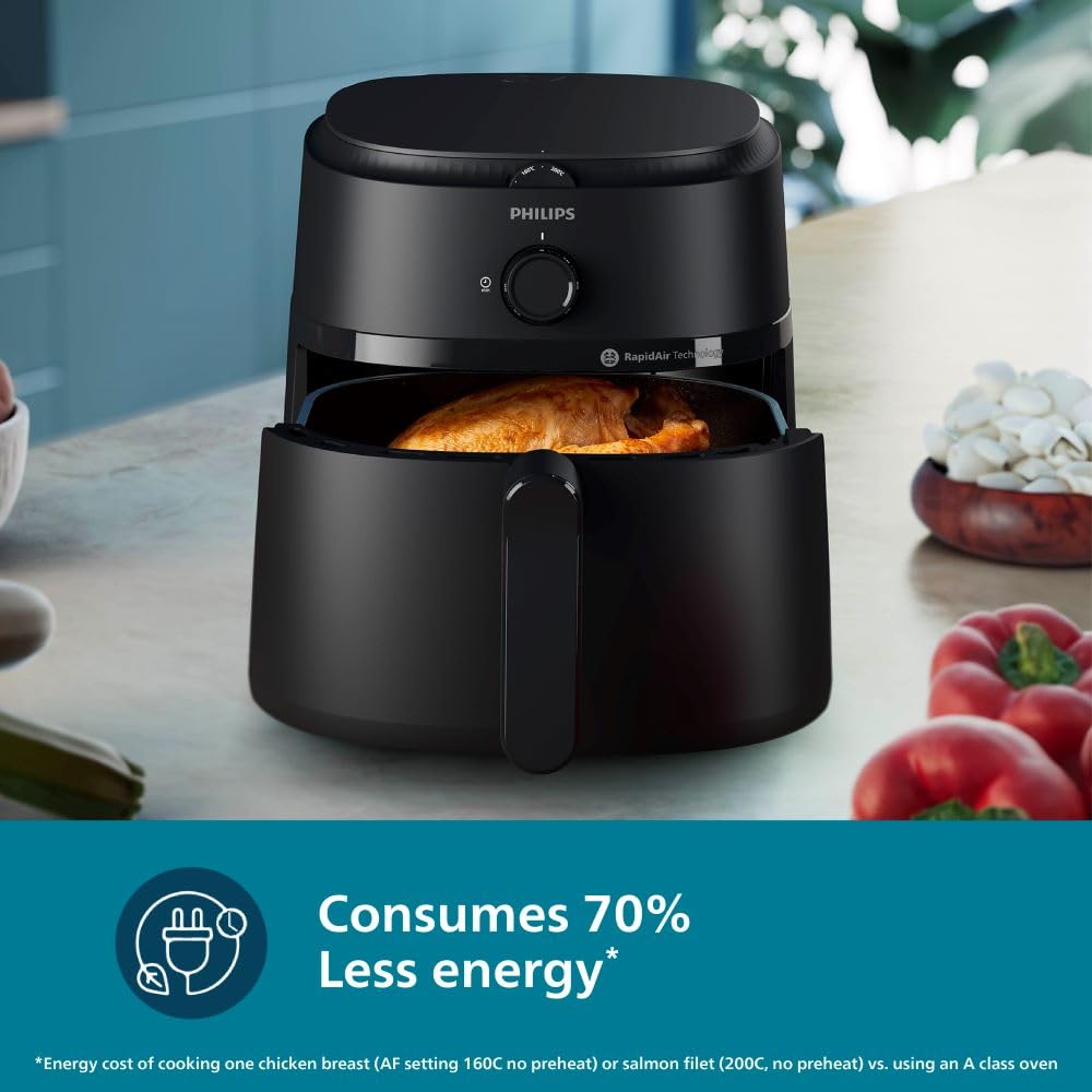 PHILIPS Air Fryer NA130/00, uses up to 90% less fat, 1700W, 6.2 Liter, with Rapid Air Technology (Black), Extra Large 
