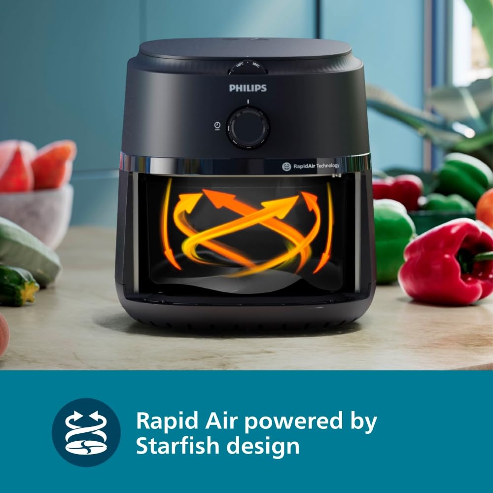PHILIPS Air Fryer NA130/00, uses up to 90% less fat, 1700W, 6.2 Liter, with Rapid Air Technology (Black), Extra Large 