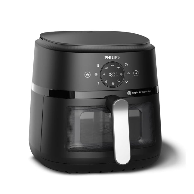 PHILIPS Air Fryer NA231/00 with touch panel, uses up to 90% less fat, 1700W, 6.2 Liter, with Rapid Air Technology (Black),Cooking window, Extra Large 