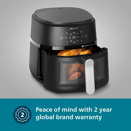 PHILIPS Air Fryer NA231/00 with touch panel, uses up to 90% less fat, 1700W, 6.2 Liter, with Rapid Air Technology (Black),Cooking window, Extra Large 