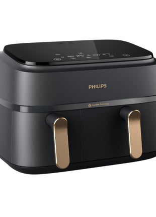 PHILIPS Air Fryer NA352/00 with Rapid Air Technology, 9L capacity, Dual basket (6L & 3L) for full oven tray cooking, 8 Preset Menus, Intuitive touch control, 90% less oil, 500+ Recipes, Extra Large 