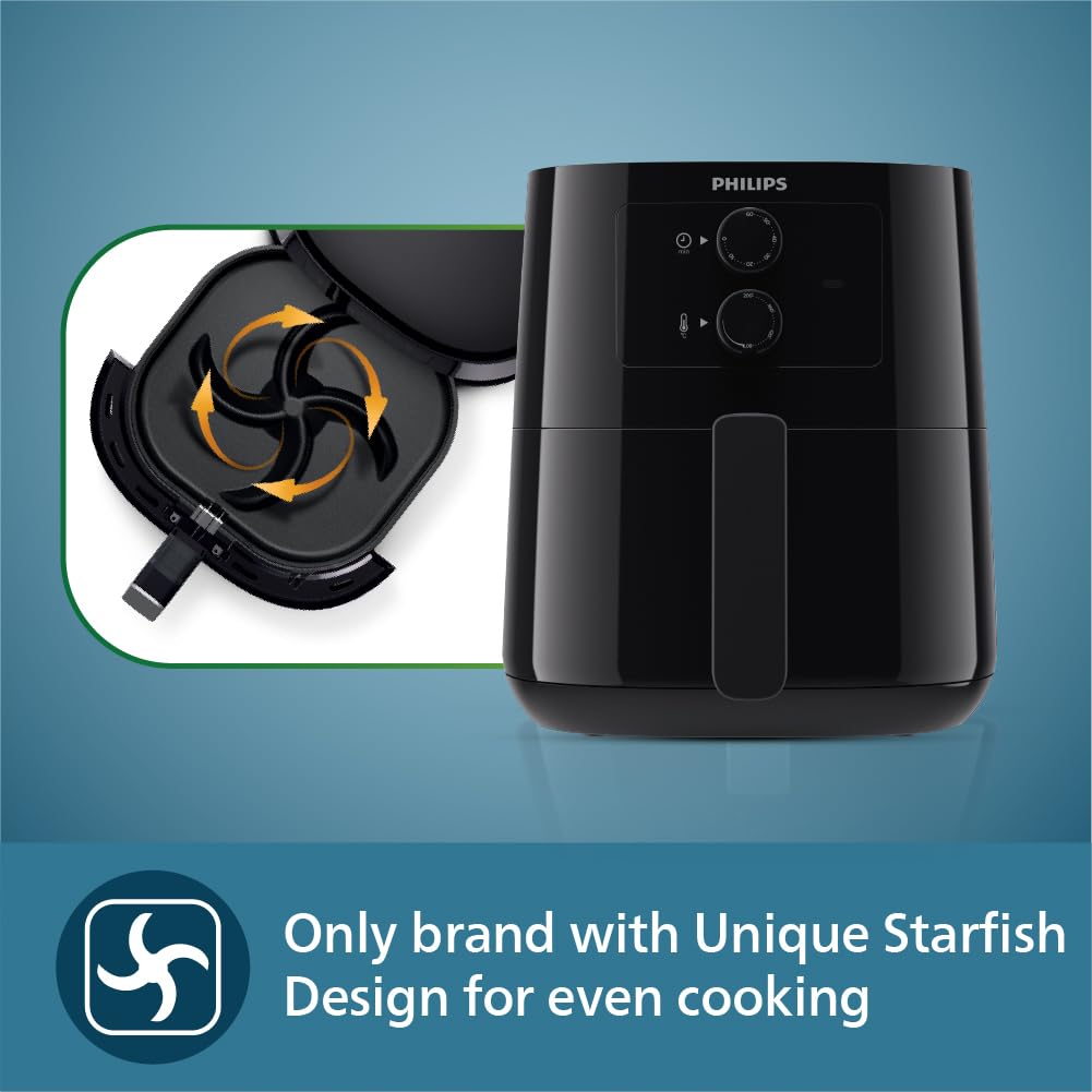 PHILIPS Air fryer for Home, 4.1 Liter, with RapidAir Technology (Black), with additional 1 Yr Warranty by Philips, uses up to 90% less fat (HD9200/90) 