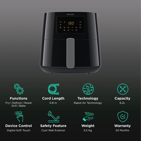 PHILIPS HD9270/70 2000 Watt Digital Air Fryer with Rapid Air Technology (Black)6.2 liter 