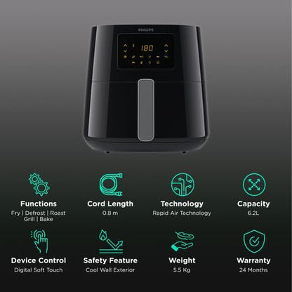 PHILIPS HD9270/70 2000 Watt Digital Air Fryer with Rapid Air Technology (Black)6.2 liter 