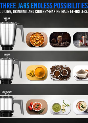 PHILIPS HL7770/00 Mixer Grinder, 800 Watt Powerful motor, 3 Jars, MicroGrind technology : Grind even 1 pepper; Choose Coarse, Fine, or Superfine for perfect textures every time, Grey 