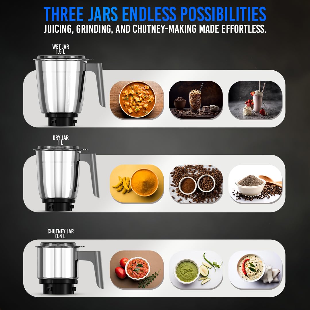 PHILIPS HL7770/00 Mixer Grinder, 800 Watt Powerful motor, 3 Jars, MicroGrind technology : Grind even 1 pepper; Choose Coarse, Fine, or Superfine for perfect textures every time, Grey 