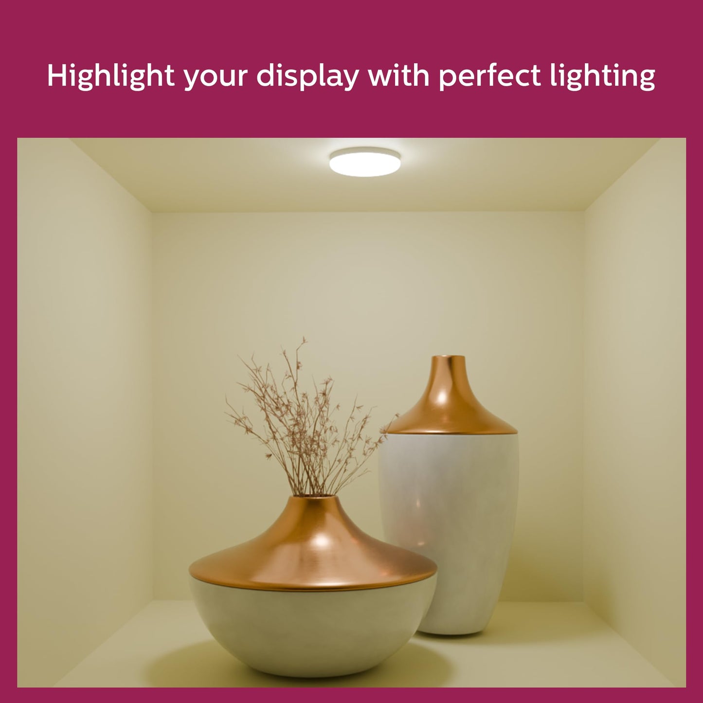 PHILIPS Rimless Full Glow 5-watt Round LED Surface Downlighter | Striker Surface Under Cabinet LED Light for Decoration | Warm White, Pack of 1 