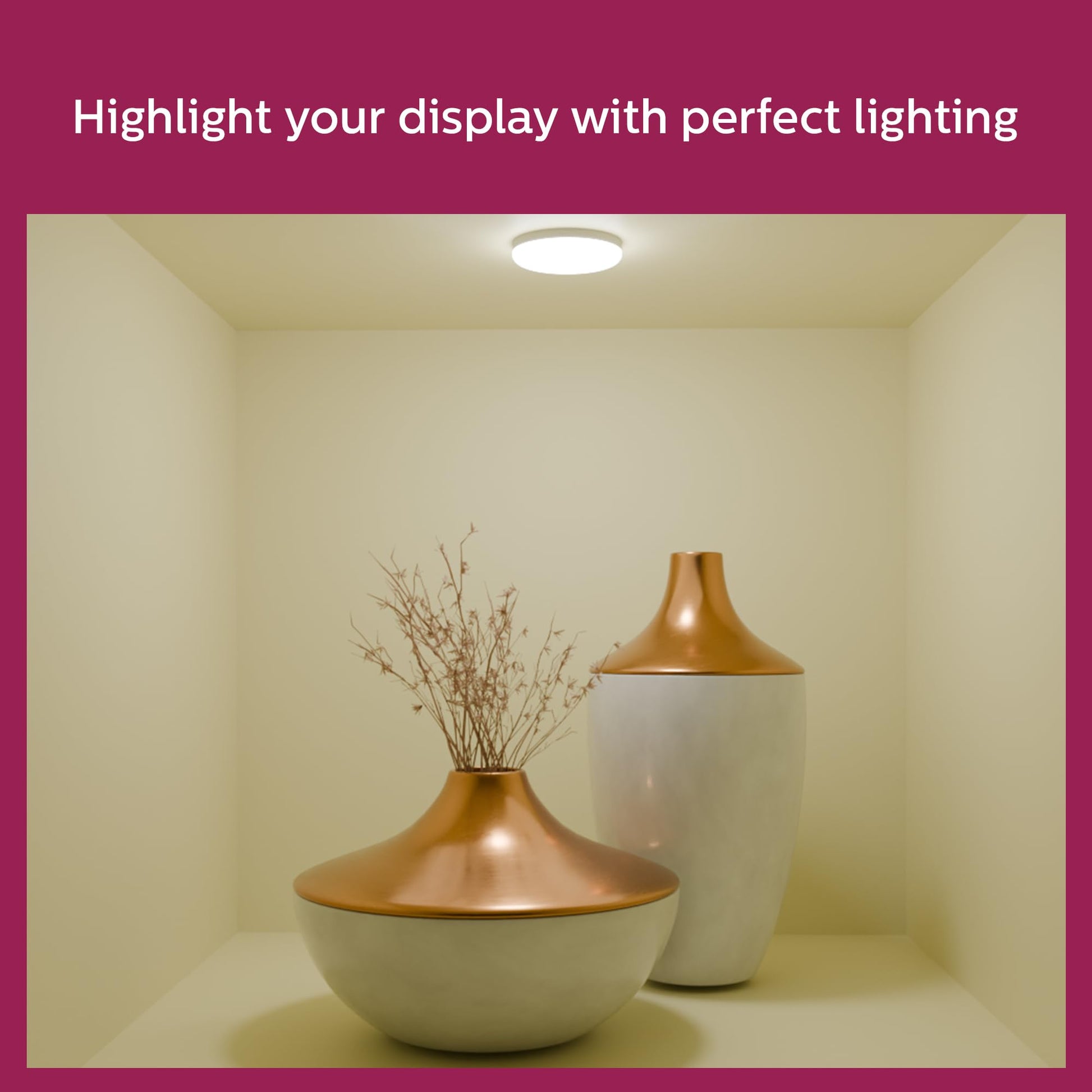PHILIPS Rimless Full Glow 5-watt Round LED Surface Downlighter | Striker Surface Under Cabinet LED Light for Decoration | Warm White, Pack of 1 