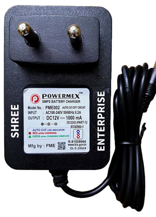 POWERMEX® 12V/1A Auto-Cut Off Charger for Kids Ride On Electric Car Battery Charger for SUV Car, Baby Carriage Ride Toy Battery Power Adapter | BIS Certified 