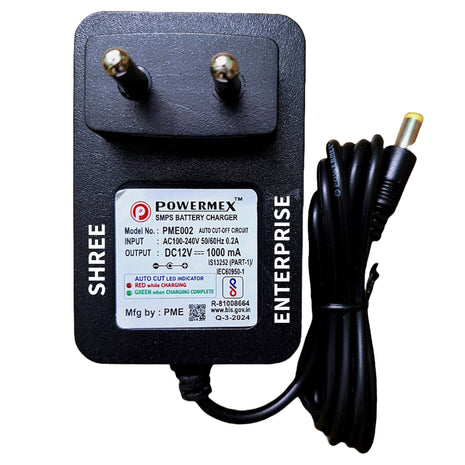 POWERMEX® 12V/1A Auto-Cut Off Charger for Kids Ride On Electric Car Battery Charger for SUV Car, Baby Carriage Ride Toy Battery Power Adapter | BIS Certified 