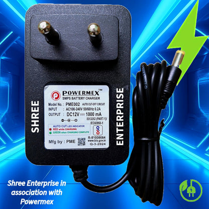 POWERMEX® 12V/1A Auto-Cut Off Charger for Kids Ride On Electric Car Battery Charger for SUV Car, Baby Carriage Ride Toy Battery Power Adapter | BIS Certified 